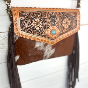 Leather Scroll Tooled & Hide Envelope Bag With Teal Stone - Etsy