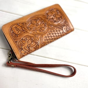 Floral & Basketweave Tooled Leather Outer Wallet