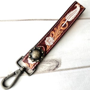 Feather Tooled Wristlet Leather Keychain