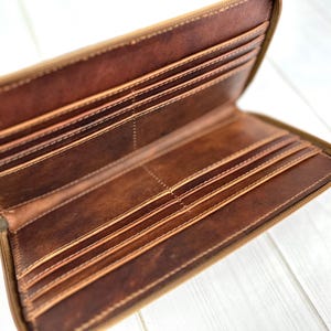 Large Leather Floral Tooled Zipper Wallet