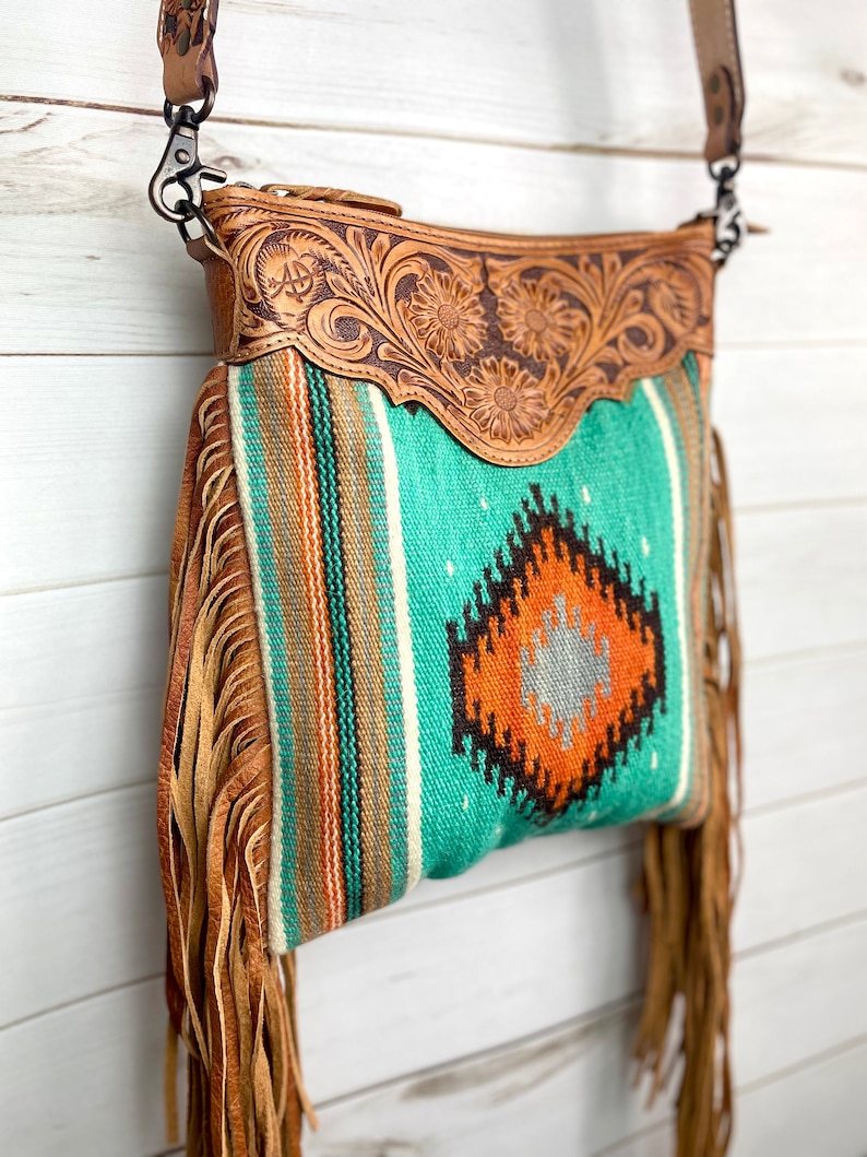 Turquoise & Orange Aztec Wool Serape Handbag - Etsy