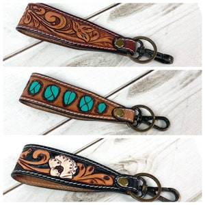 Wide Tooled Leather Key Fobs