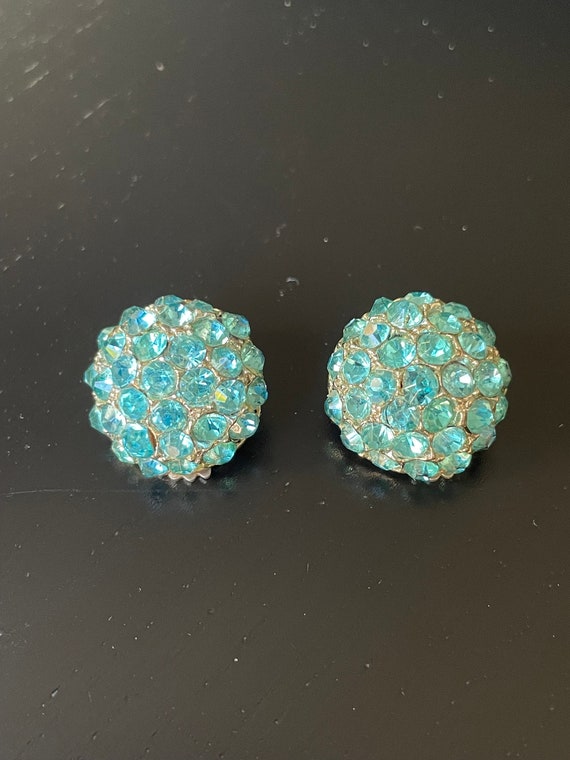 Vintage Aquamarine Rhinestone Earrings