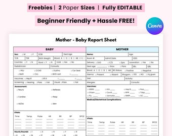 Editable Mother Baby Nurse Report Sheet Medsurg, Postpartum Nursing Report Sheet Nurse Shift Handoff, Labor Delivery Nurse Brain Sheet pdf