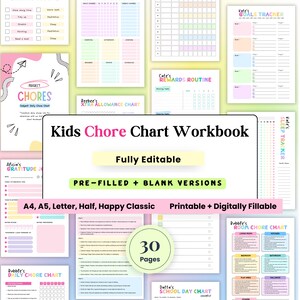 Kids Chore Planner Printable, Weekly Chores, Responsibility Chart, Daily, School Routine Checklist, Schedule, Template Digital Bundle, Clean