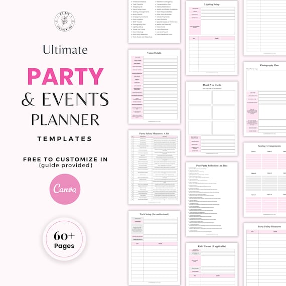 Party Planner Printable Planner Event Planner Event Planning Template Birthday Planner Party checklist Party planning Anniversary Bachelors
