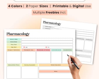 Modello modificabile di farmacologia infermieristica, modello di studio di farmacologia, farmacologia per studenti di infermieristica, scheda farmacologica, modello di farmacologia in formato Canva e PDF