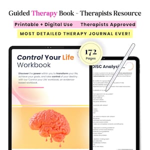 Peut inclure: Un cahier d'exercices numérique intitulé Control Your Life Workbook avec une illustration de cerveau en 3D, une page d'analyse DISC et un stylet. La ressource compte 172 pages, est imprimable et nommée Guided Therapy Book et Therapists Resource.
