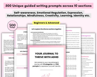 Adhd Journal Prompts, 500 ADD Digital Self-Discovery Prompts, Daily Mental Health, Adult Writing, Behavioural Therapy, CBT Planner Journal