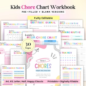 Kids Chore Planner Printable, Weekly Chores, Responsibility Chart, Daily, School Routine Checklist, Schedule, Template Digital Bundle, Clean