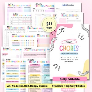 Kids Chore Planner Printable, Weekly Chores, Responsibility Chart, Daily, School Routine Checklist, Schedule, Template Digital Bundle, Clean