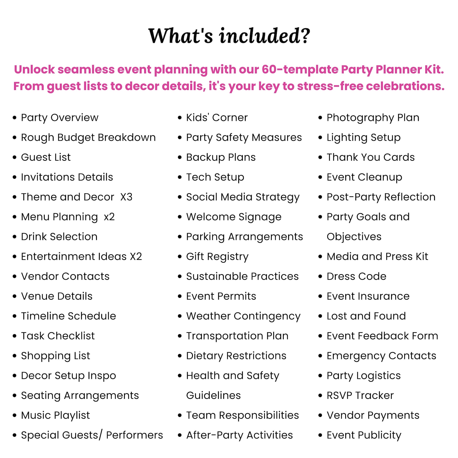 Party Planner Printable Planner Event Planner Event Planning Template ...