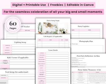 Party Planner Printable Planner Event Planner Event Planning Template Birthday Planner Party checklist Party planning Anniversary Bachelors