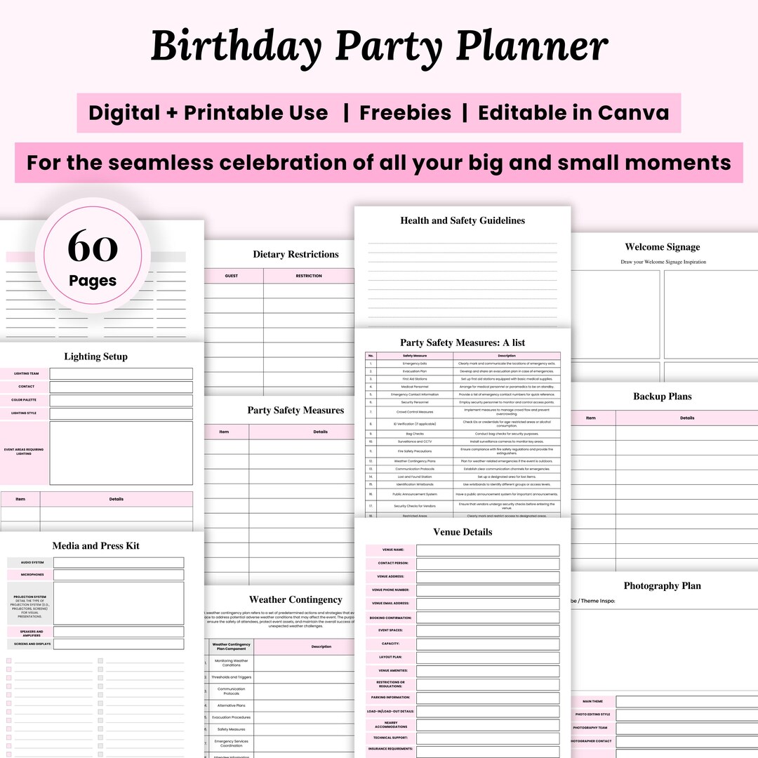 Party Planner Printable Planner Event Planner Event Planning Template ...