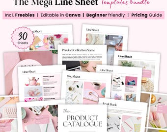 Line sheet Template Canva Wholesale Line Sheet Catalog Line Sheet layout Jewelry A4 Etsy Business Catalogue Service Pricing Product Lookbook