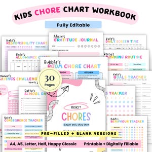 Kids Chore Planner Printable, Weekly Chores, Responsibility Chart, Daily, School Routine Checklist, Schedule, Template Digital Bundle, Clean