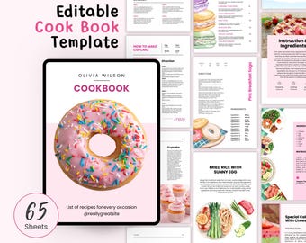 Recipe book template, Cook book recipe notebook, Recipe binder digital, Printable Family Cookbook, Editable Recipe Book, Canva ebook design