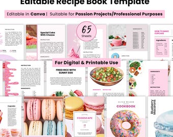Recipe book template, Cook book recipe notebook, Recipe binder digital, Printable Family Cookbook, Editable Recipe Book, Canva ebook design