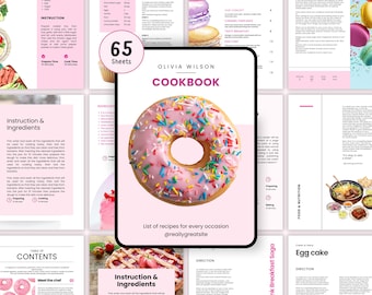 Recipe book template, Cook book recipe notebook, Recipe binder digital, Printable Family Cookbook, Editable Recipe Book, Canva ebook design