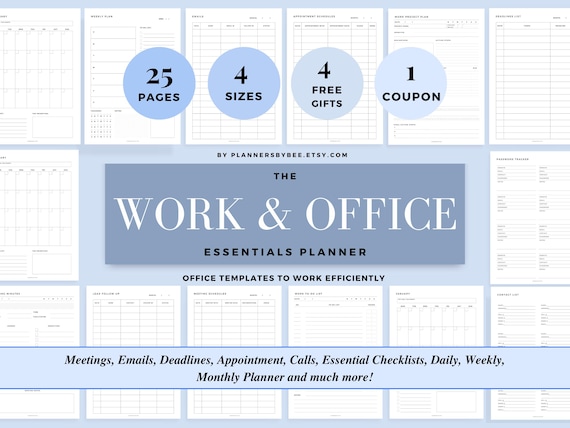 Printable Work Schedule Planner Office Tasks Checklist Office Organizer Work To Do Employee Planner Business Meetings Work Emails Tracker