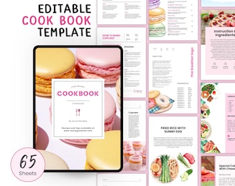 Recipe book template, Cook book recipe notebook, Recipe binder digital, Printable Family Cookbook, Editable Recipe Book, Canva ebook design
