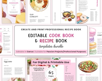 Recipe book template, Cook book recipe notebook, Recipe binder digital, Printable Family Cookbook, Editable Recipe Book, Canva ebook design
