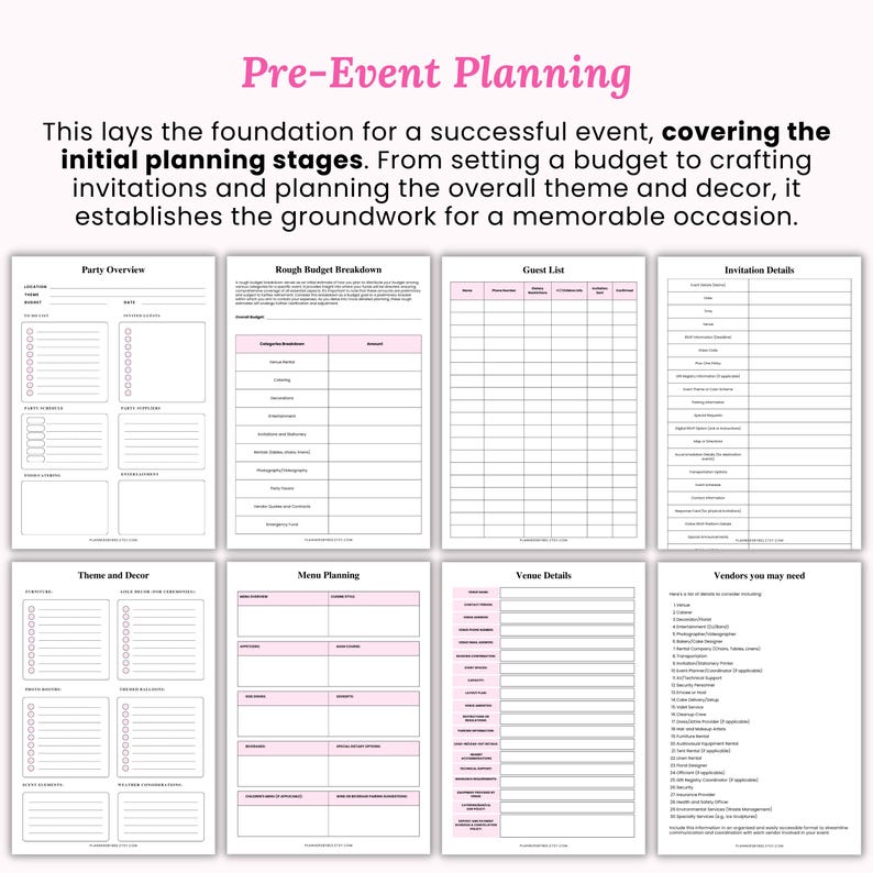 Party Planner Printable Planner Event Planner Event Planning Template ...