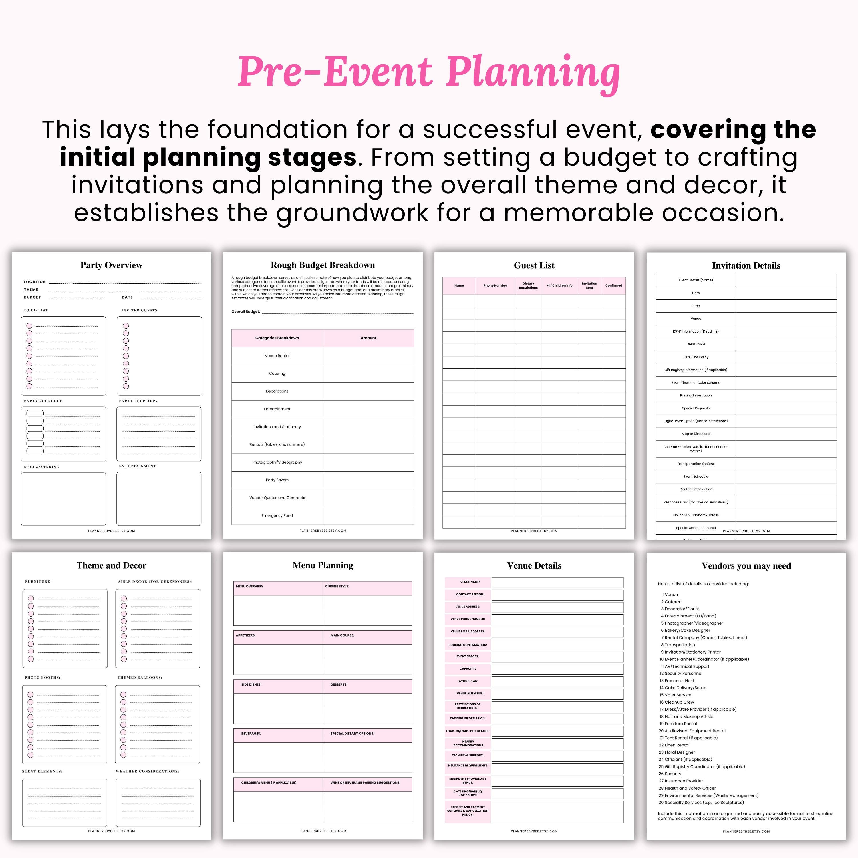 Party Planner Printable Planner Event Planner Event Planning Template ...