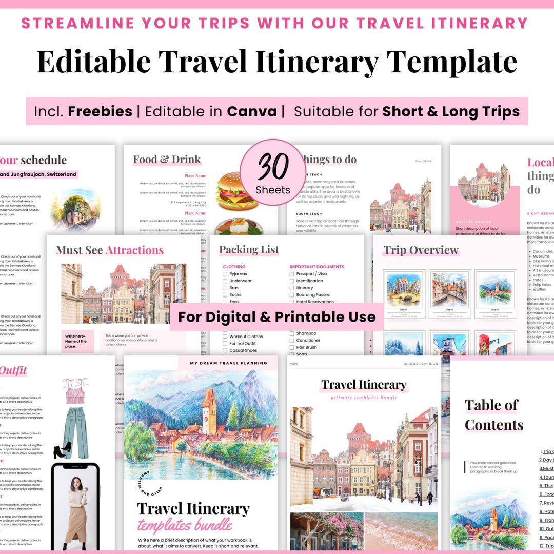 Travel Itinerary Template, Trip Itinerary Planner, Holiday Vacation ...