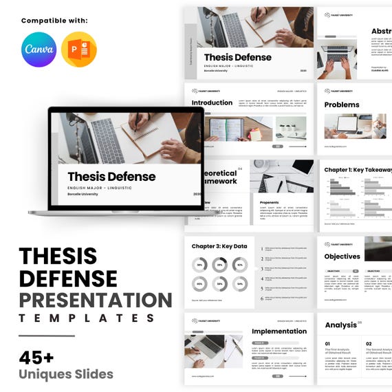 Thesis Defense Presentation Template: Canva & PowerPoint Slides (Digital Download)