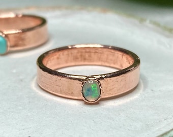 Chunky opal ring | genuine opal ring | wide opal ring | October birthstone ring | copper opal ring | raw crystal ring | raw opal ring