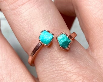 Electroformed Copper Ring | Raw Turquoise Double Stone Open Band