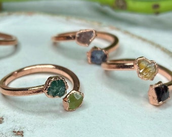Custom copper birthstone ring | moi et toi ring | raw crystal jewellery