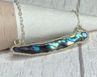 Silber Abalone Muschel Halskette | Paua Muschel Halskette | Muschelanhänger | Silber Muschel Halskette | Meerjungfrau Halskette | Abalone Abalone Halskette