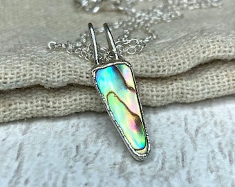 Silber Abalone Muschel Halskette | Paua Muschel Halskette | Muschelanhänger | Silber Muschel Halskette | Meerjungfrau Halskette | Abalone Abalone Halskette