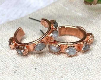 Kleine Herkimer Diamant Creolen | Herkimer Diamant Ohrringe | Bergkristall Creolen | Kupfer Ohrringe | Quarz Ohrringe | Quarz Creolen