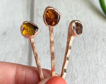 Enameled copper OOAK hair pins with Apatite stones Blue Apatite Copper Hair Pins: Crystal Updo Bobby Pins - Etsy main image 3