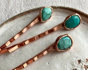Natural turquoise hair pin | copper crystal bobby pin
