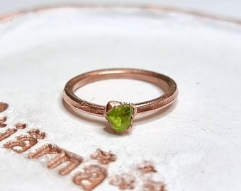 Raw Peridot Copper Ring | August Birthstone Stacking Jewelry