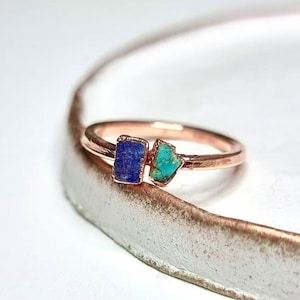 Raw turquoise and lapis lazuli ring | lapis lazuli ring | raw turquoise ring | raw lapis ring | real turquoise ring | blue stone ring