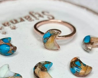 Turquoise crescent moon ring | custom copper ring | celestial jewellery