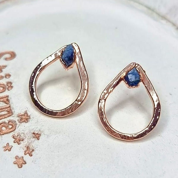 Raw sapphire studs | raw sapphire earrings | sapphire earrings | raw crystal earrings | raw gemstone earrings |September birthstone earrings