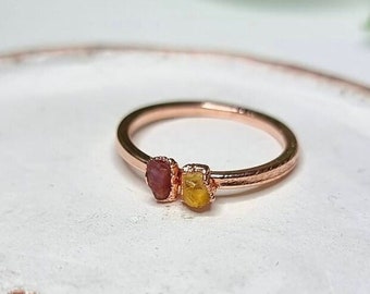Raw ruby and citrine ring | raw ruby ring | raw citrine ring | ruby ring | citrine ring | July birthstone ring | November birthstone ring