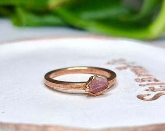 Raw pink tourmaline ring | pink tourmaline ring | raw gemstone ring | raw tourmaline ring | October birthstone ring| copper ring