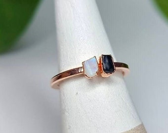Raw moonstone and black tourmaline ring | raw moonstone ring | raw tourmaline ring | black tourmaline ring | rainbow moonstone ring