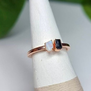 Raw Moonstone and Black Tourmaline Copper Ring | Electroformed Crystal Jewelry