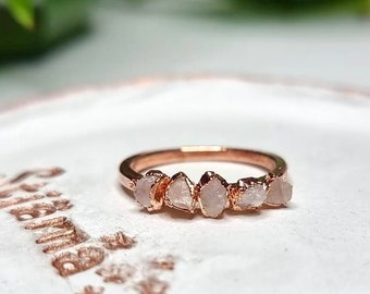 Electroformed Copper Ring | Five Raw Rose Quartz Stacking Band
