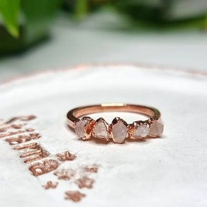 Electroformed Copper Ring | Five Raw Rose Quartz Stacking Band