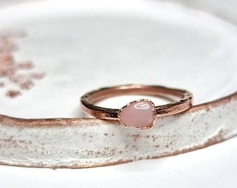 Raw Pink Opal Copper Ring | Electroformed Crystal Stacking Ring