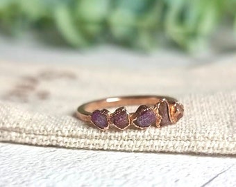 Raw ruby ring | five stone ruby ring | ruby ring | raw gemstone ring | copper ring | July birthstone ring | stacking ring | dainty ruby ring